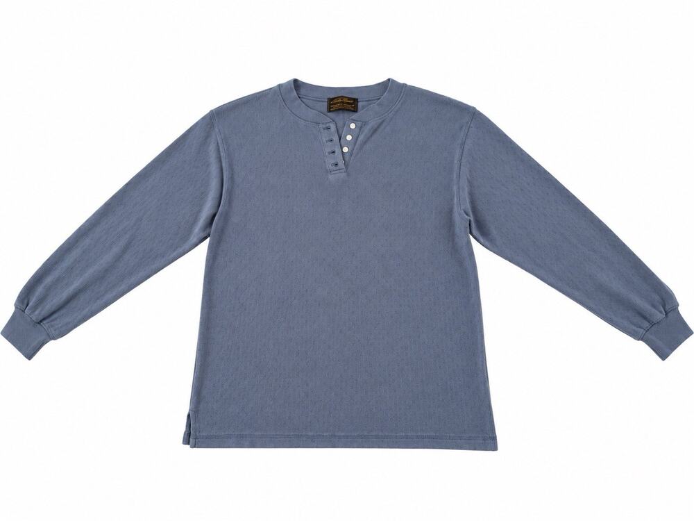 Eddie Bauer Women’s Medium Blue Pointelle Henley Long Sleeve Shirt Vintage